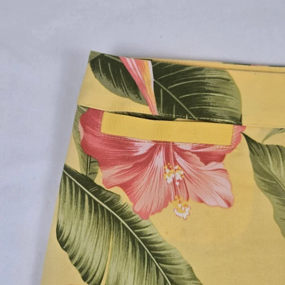 Tommy Bahama Size 6 Yellow Floral Print Skirt Side Vents Hidden Back Zipper